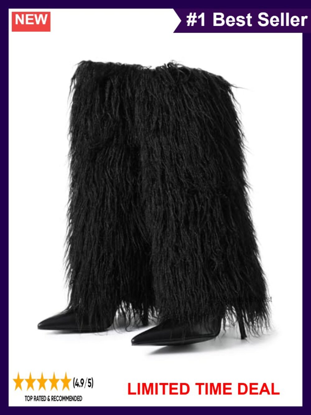 Wide Calf Knee High Boots Fuzzy Fur Fold Over Tall Boots Heeled